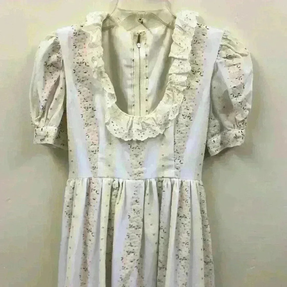 Vintage Homespun Gunne Sax Style 1970s Striped Cottagecore Floral Prairie Dress - Picture 9 of 16